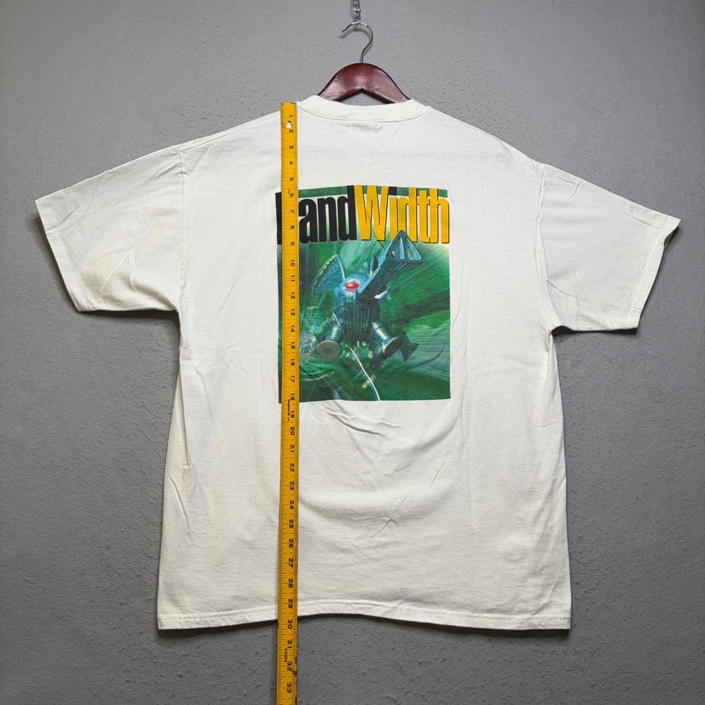 Hanes Beefy-T T-Shirt Mens XL White BandWidth Vintage 90s Rare Art Graphic Tee - Picture 8 of 13